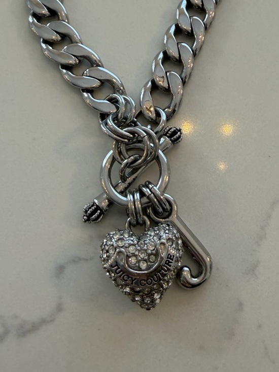 Juicy Couture Silver-Tone Chunky Chain Necklace with Crystal Heart Charm - Picture 2 of 3